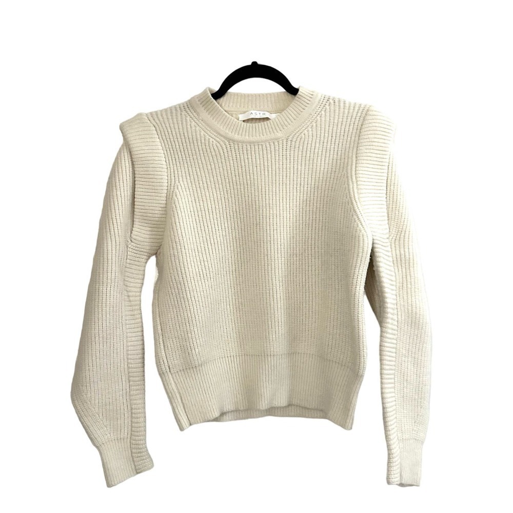 ASTR The Label ANTHROPOLOGIE Cream Ruffle Shoulder Detail Sweater - Sz Medium